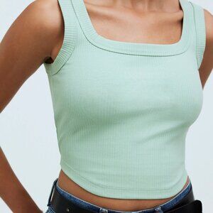 Madewell Luma Square Neck, Crop Tank Top — Green — Size Medium